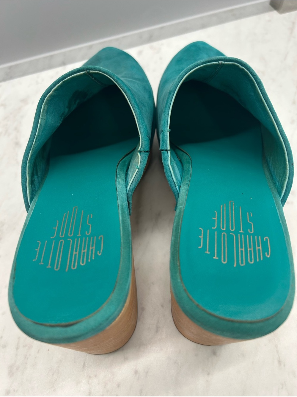 Charlotte Stone Marlo turquoise blue teal clogs size 9 - Picture 6 of 7